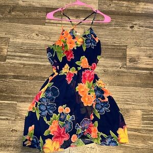 Navy summer dress with colorful flowers